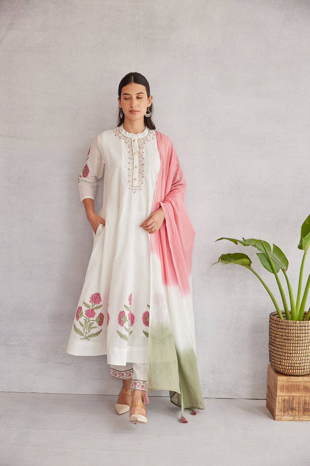 Floral Garden Anarkali Set .Pink Blush & Yellow Glow