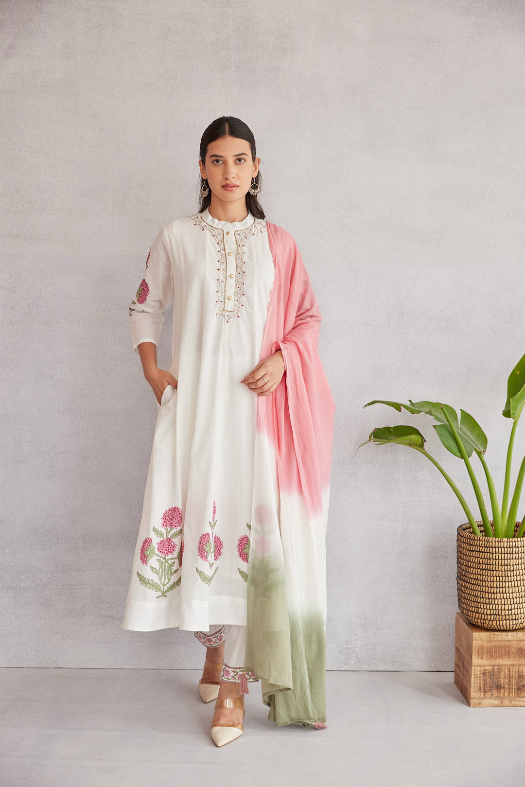 Floral Garden Anarkali Set .Pink Blush & Yellow Glow