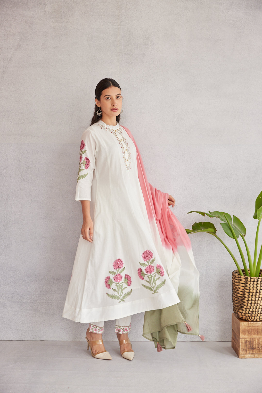 Floral Garden Anarkali Set .Pink Blush & Yellow Glow