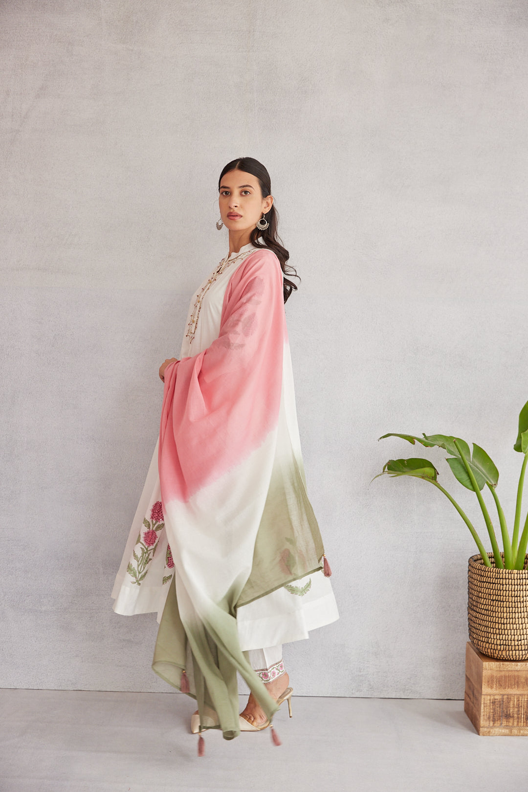 Floral Garden Anarkali Set .Pink Blush & Yellow Glow