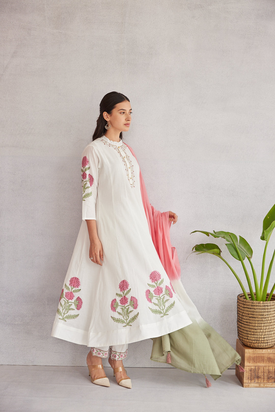 Floral Garden Anarkali Set .Pink Blush & Yellow Glow