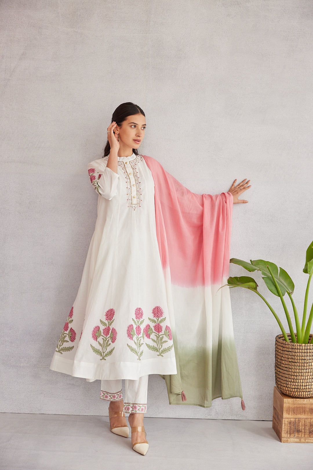 Floral Garden Anarkali Set .Pink Blush & Yellow Glow