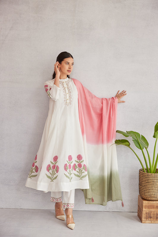 Floral Garden Anarkali Set .Pink Blush & Yellow Glow