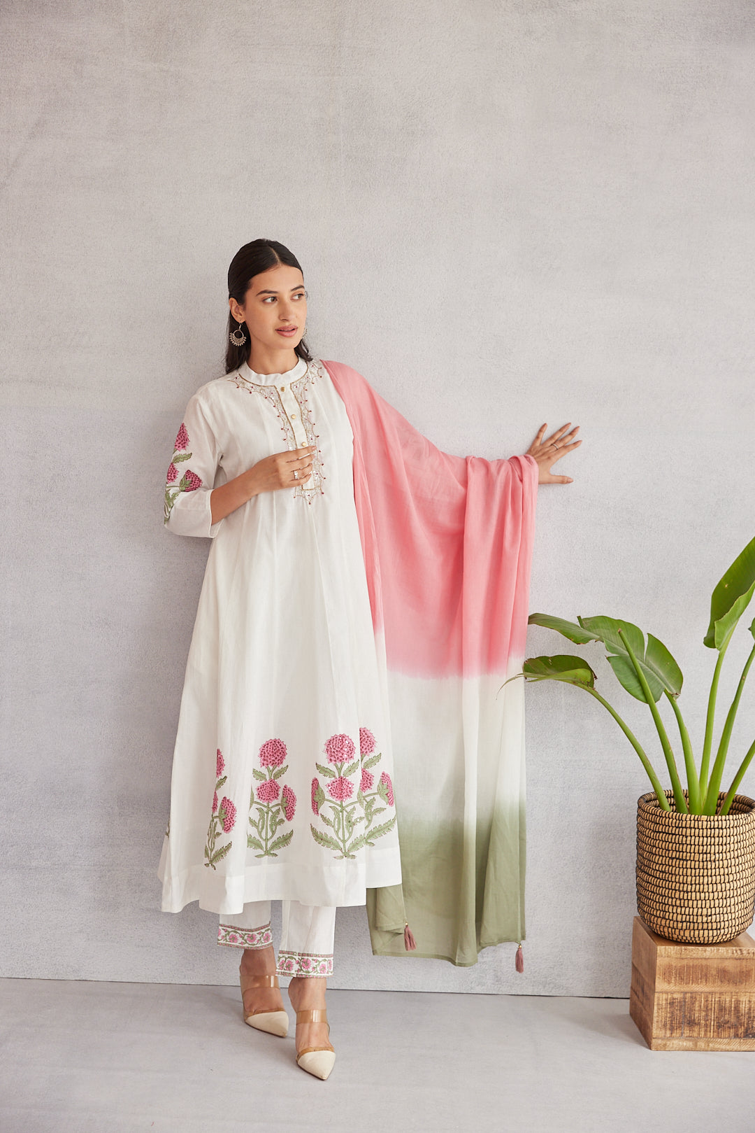 Floral Garden Anarkali Set .Pink Blush & Yellow Glow