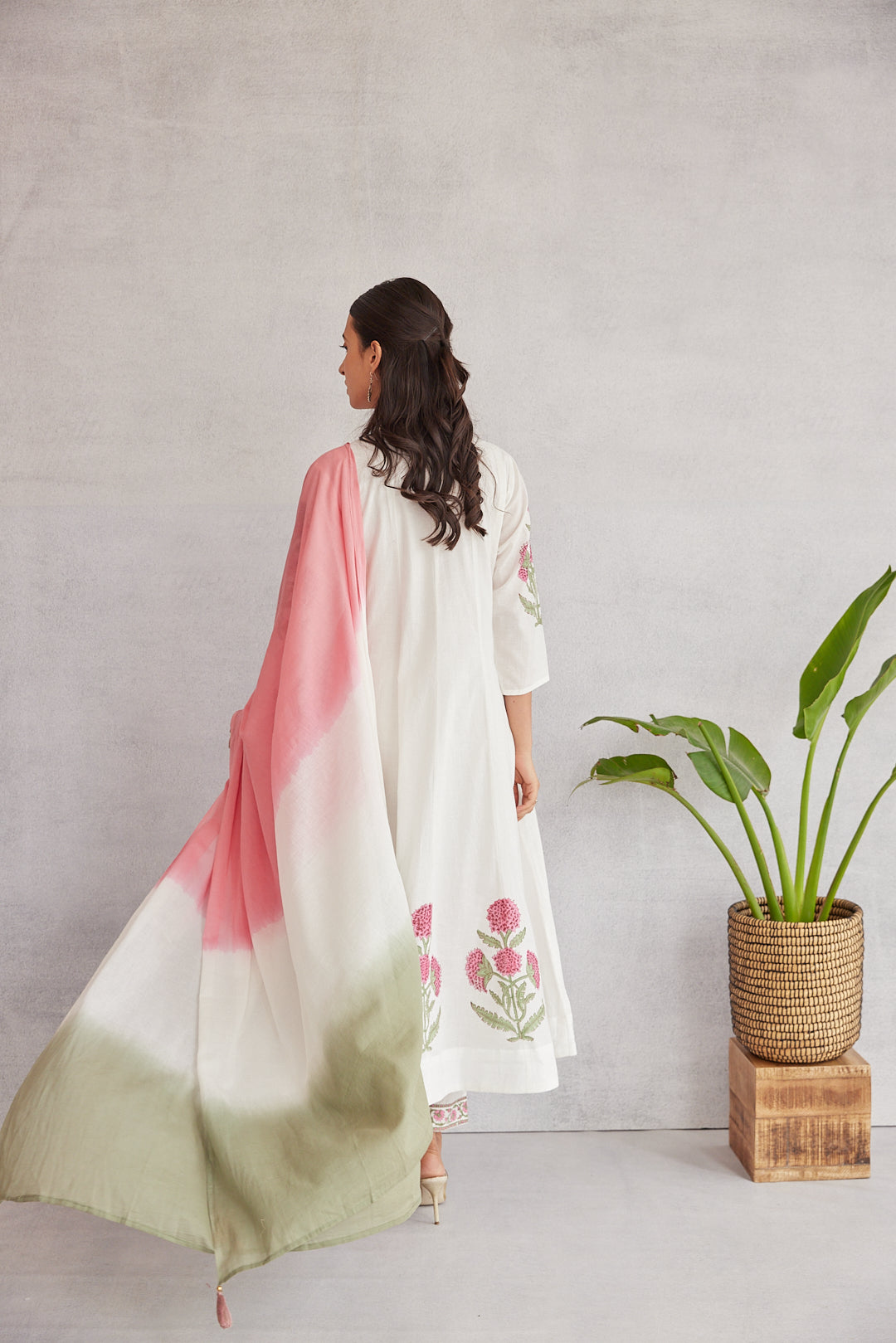 Floral Garden Anarkali Set .Pink Blush & Yellow Glow