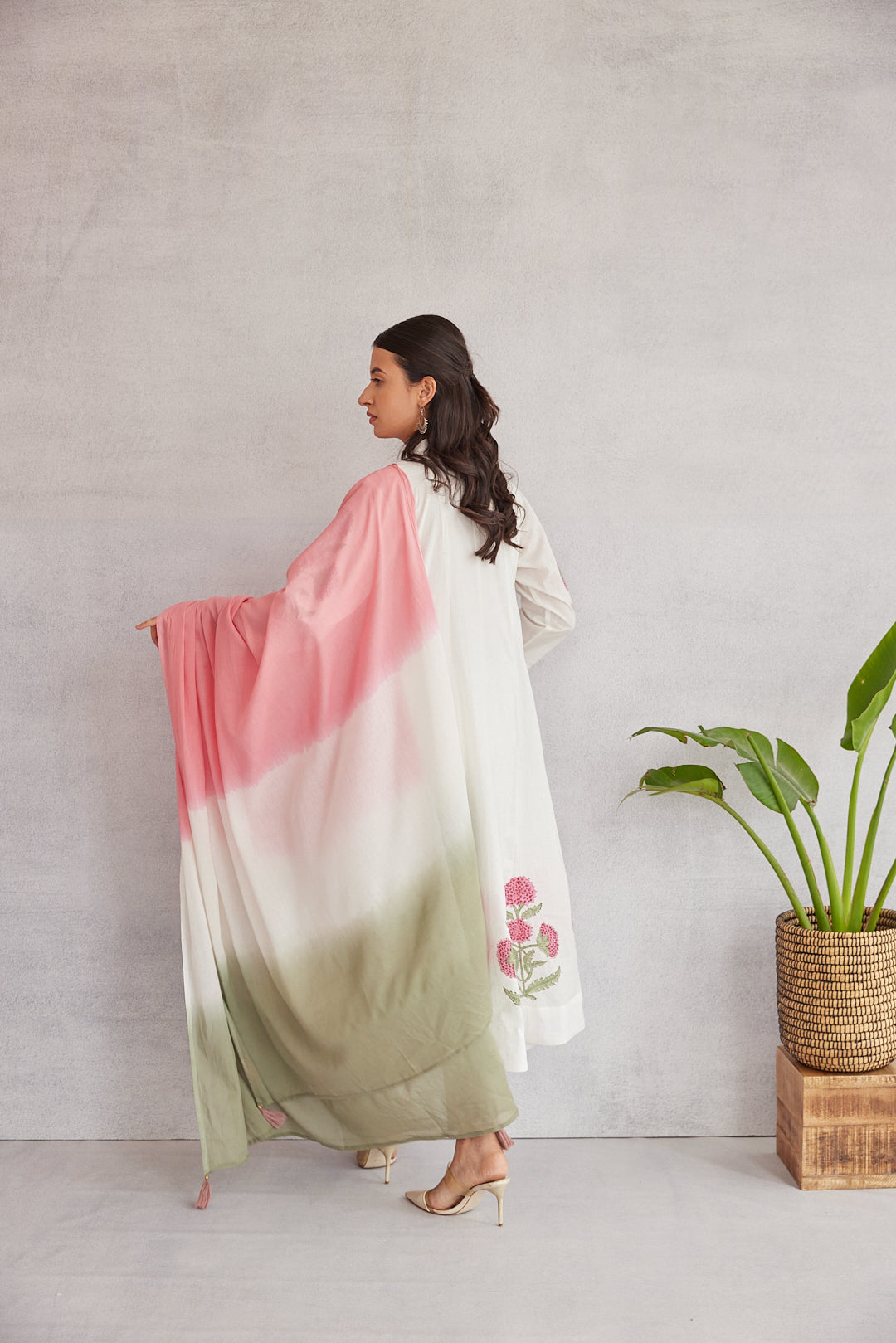 Floral Garden Anarkali Set .Pink Blush & Yellow Glow