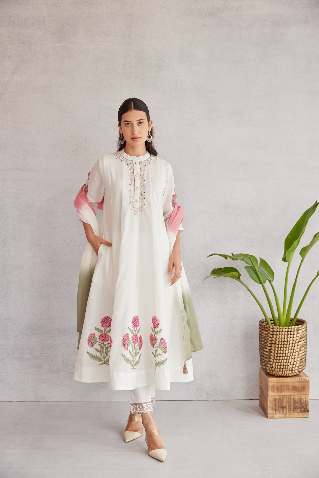 Floral Garden Anarkali Set .Pink Blush & Yellow Glow