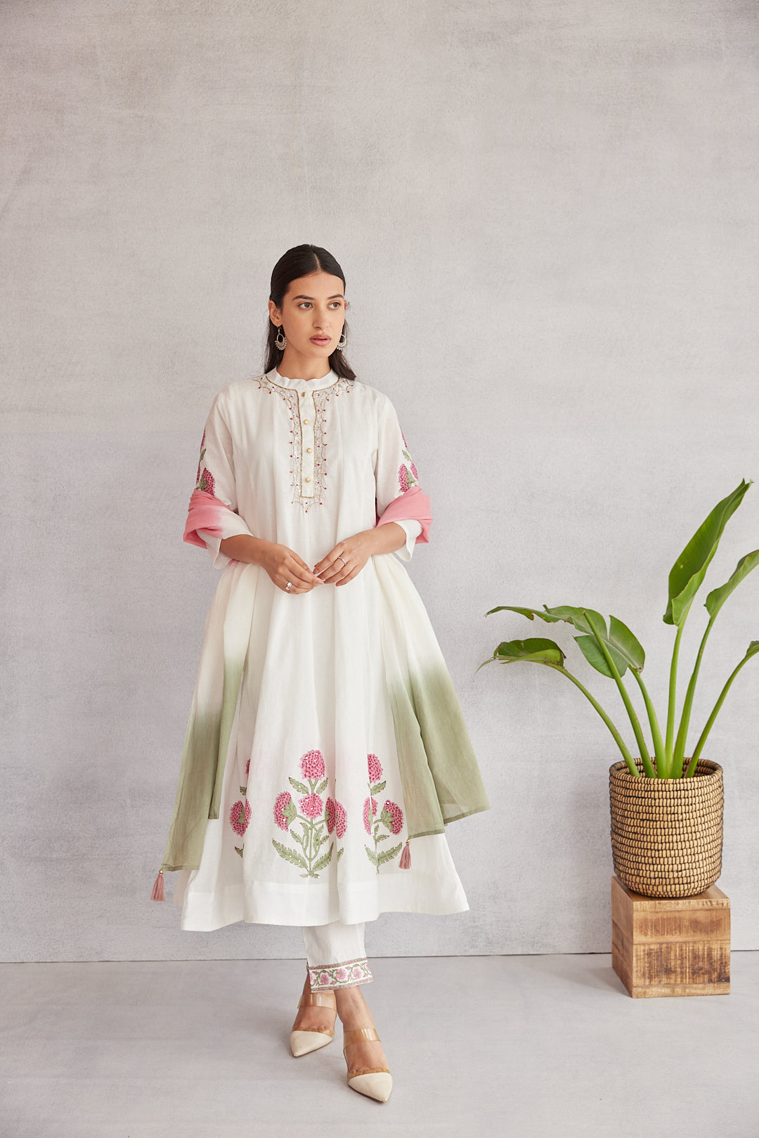 Floral Garden Anarkali Set .Pink Blush & Yellow Glow