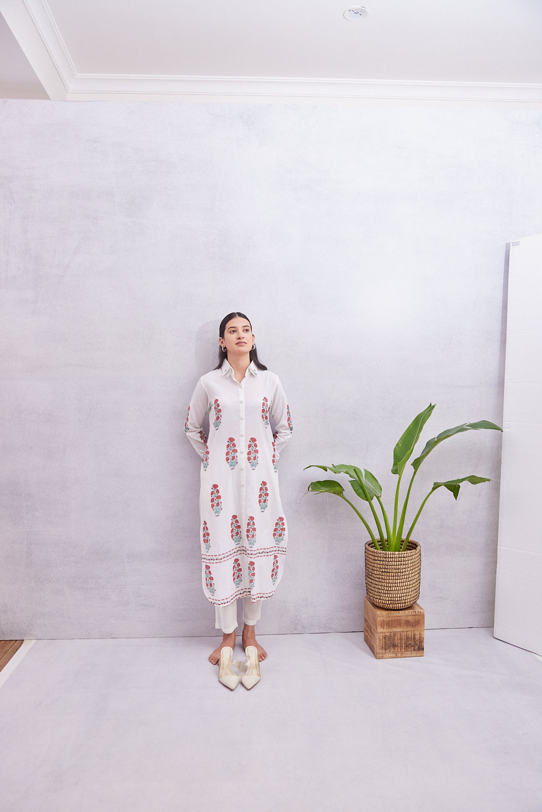 Crimson Bloom Kurta White with Red & Green Accents