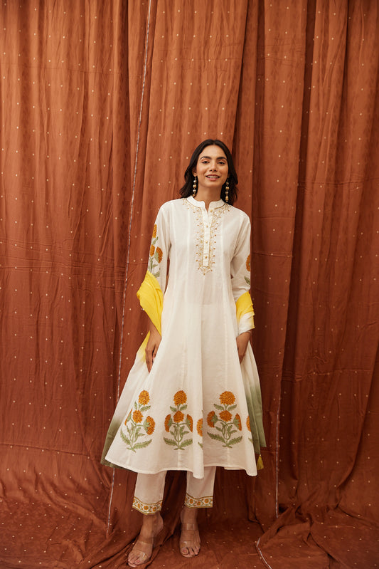 Floral Garden Anarkali Set .Yellow Glow & Pink Blush