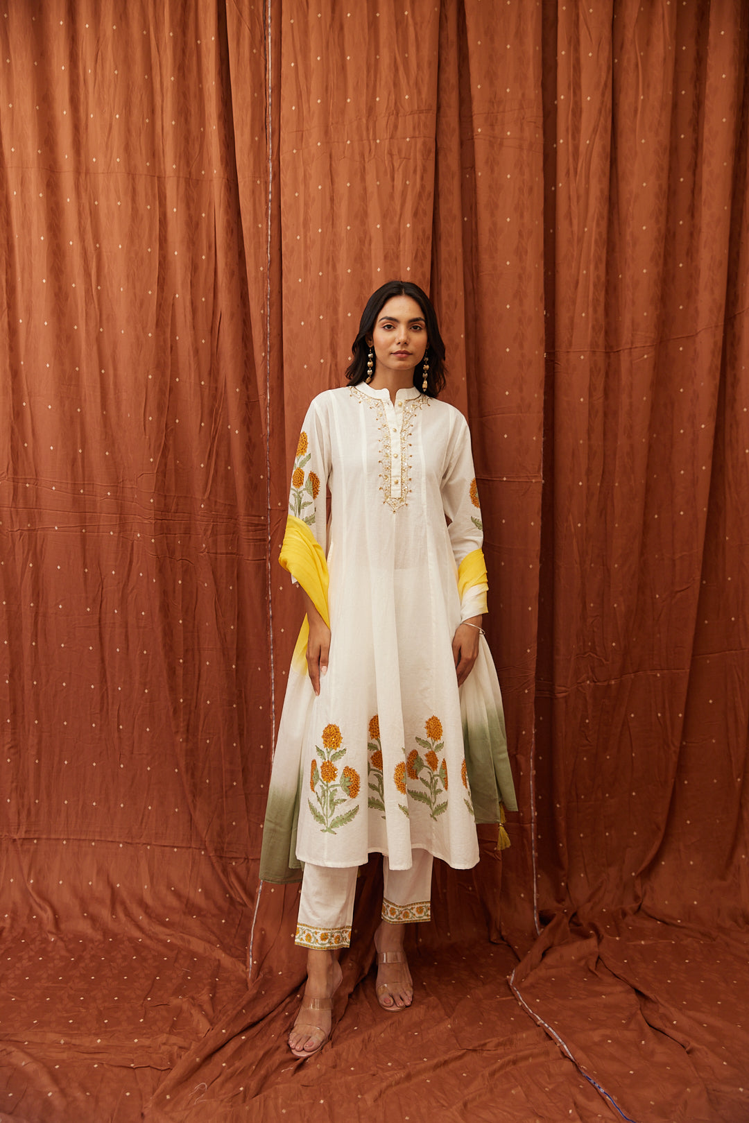 Floral Garden Anarkali Set .Pink Blush & Yellow Glow