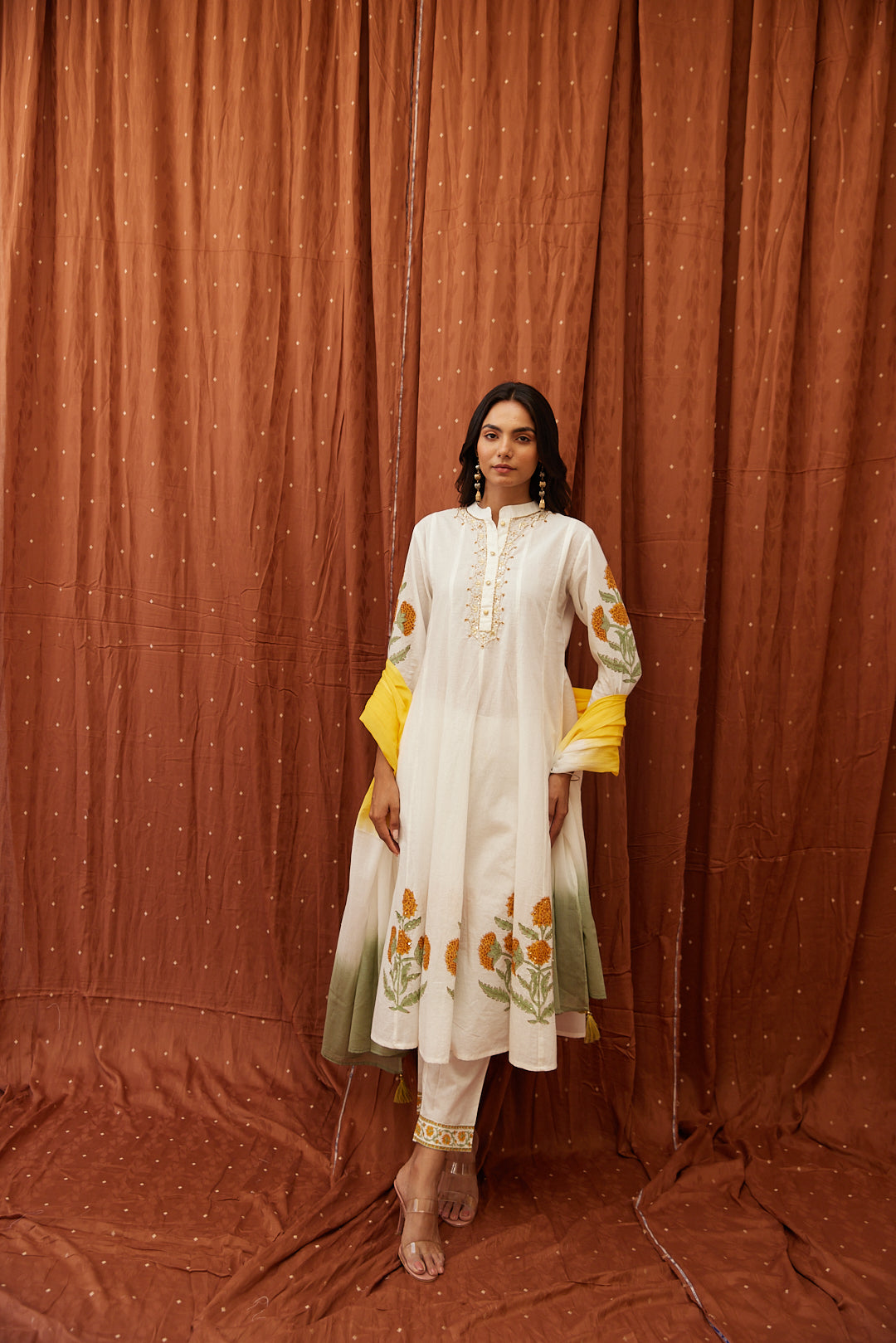 Floral Garden Anarkali Set .Pink Blush & Yellow Glow