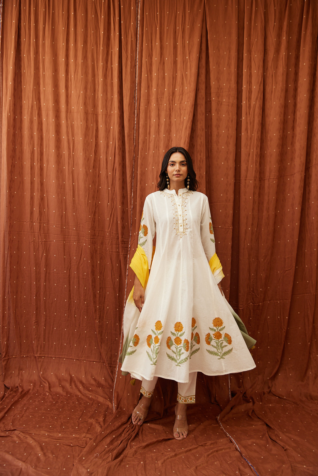 Floral Garden Anarkali Set .Pink Blush & Yellow Glow