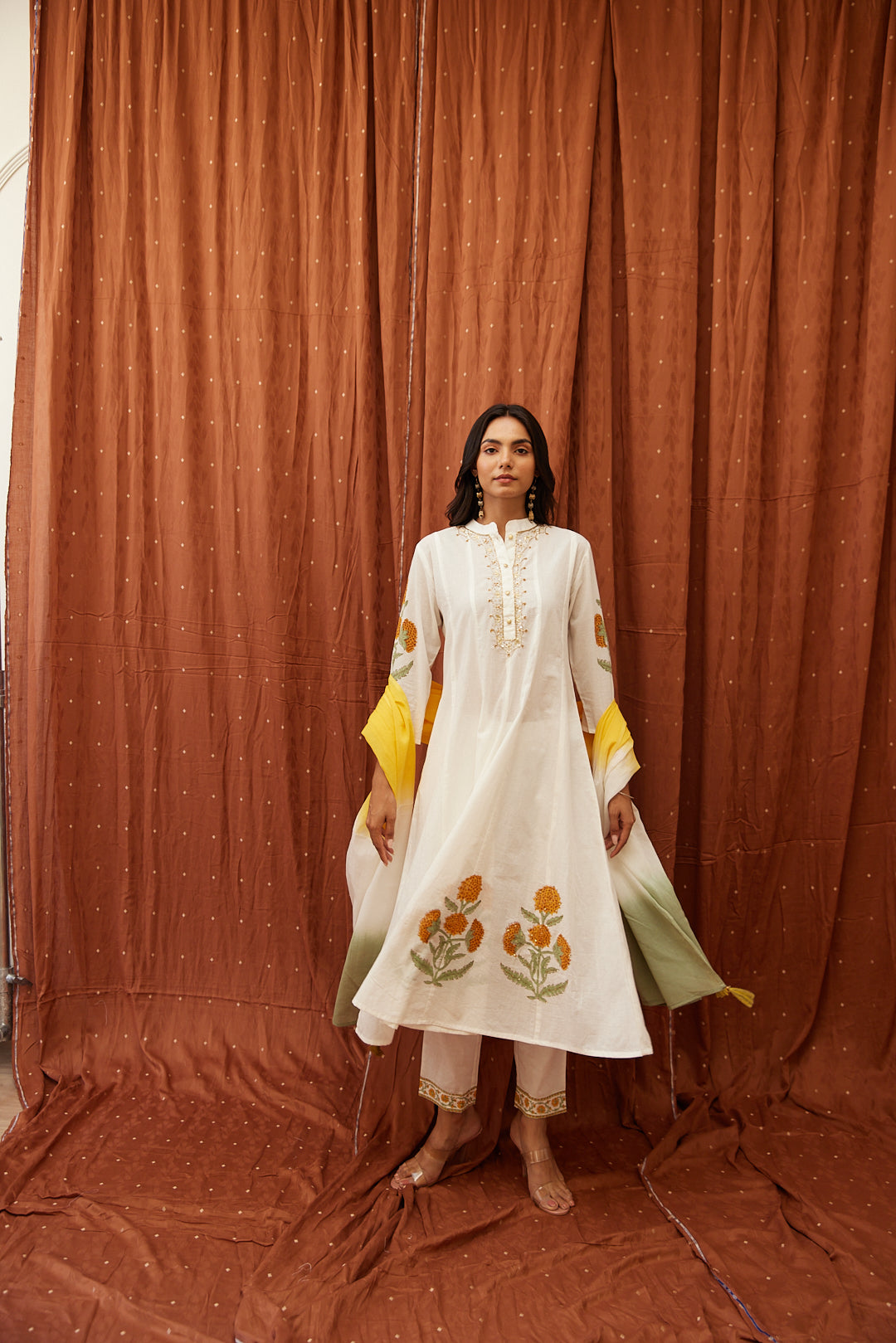 Floral Garden Anarkali Set .Pink Blush & Yellow Glow