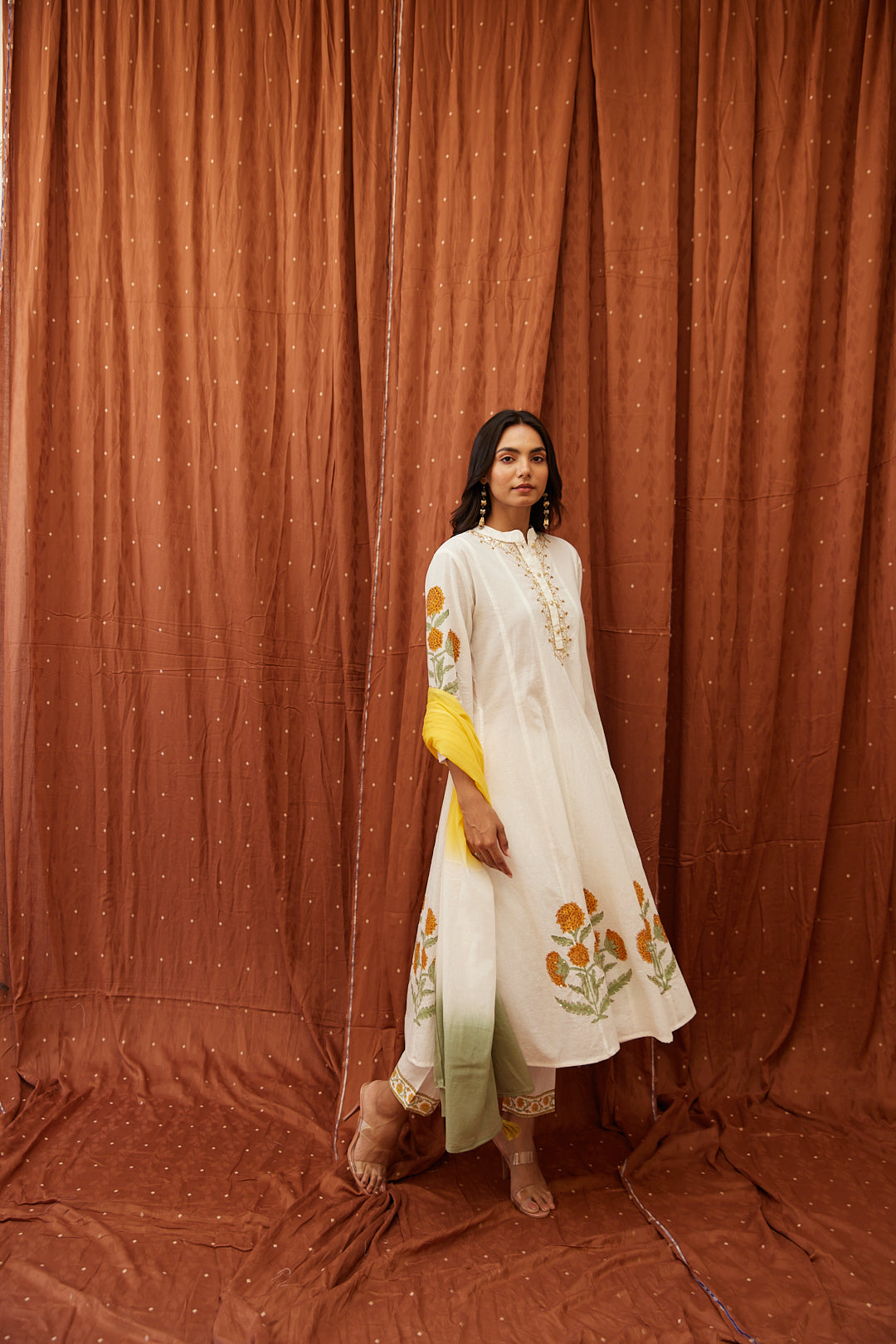 Floral Garden Anarkali Set .Pink Blush & Yellow Glow