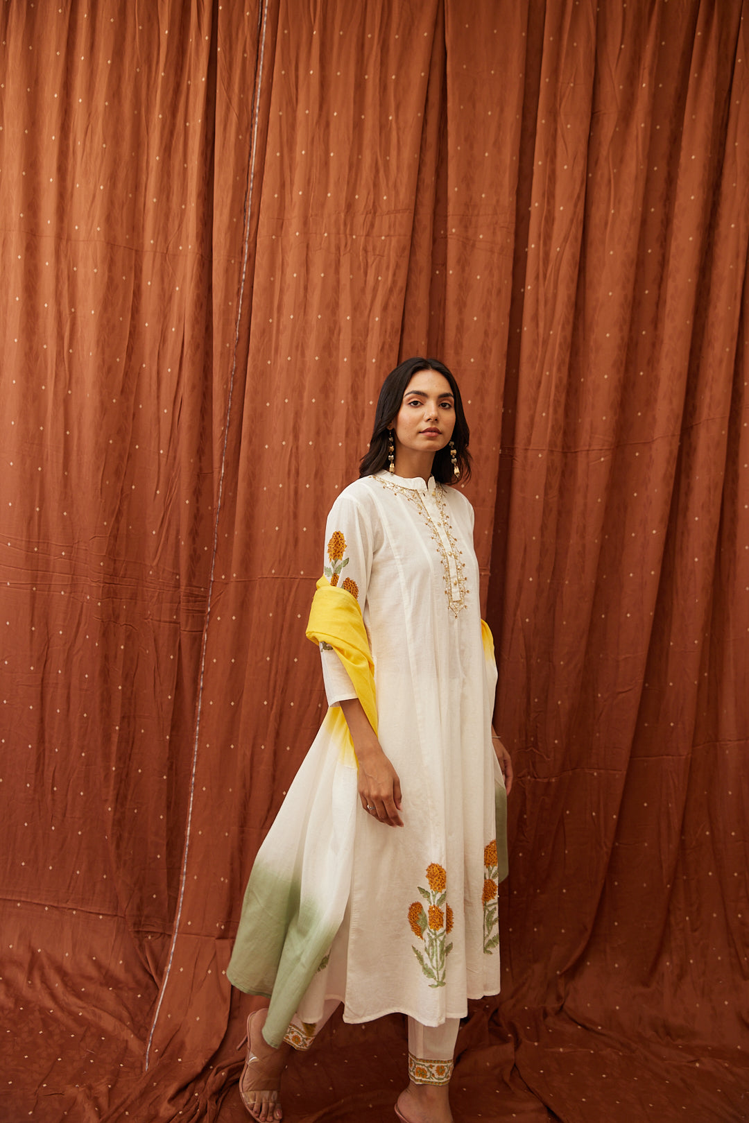 Floral Garden Anarkali Set .Pink Blush & Yellow Glow