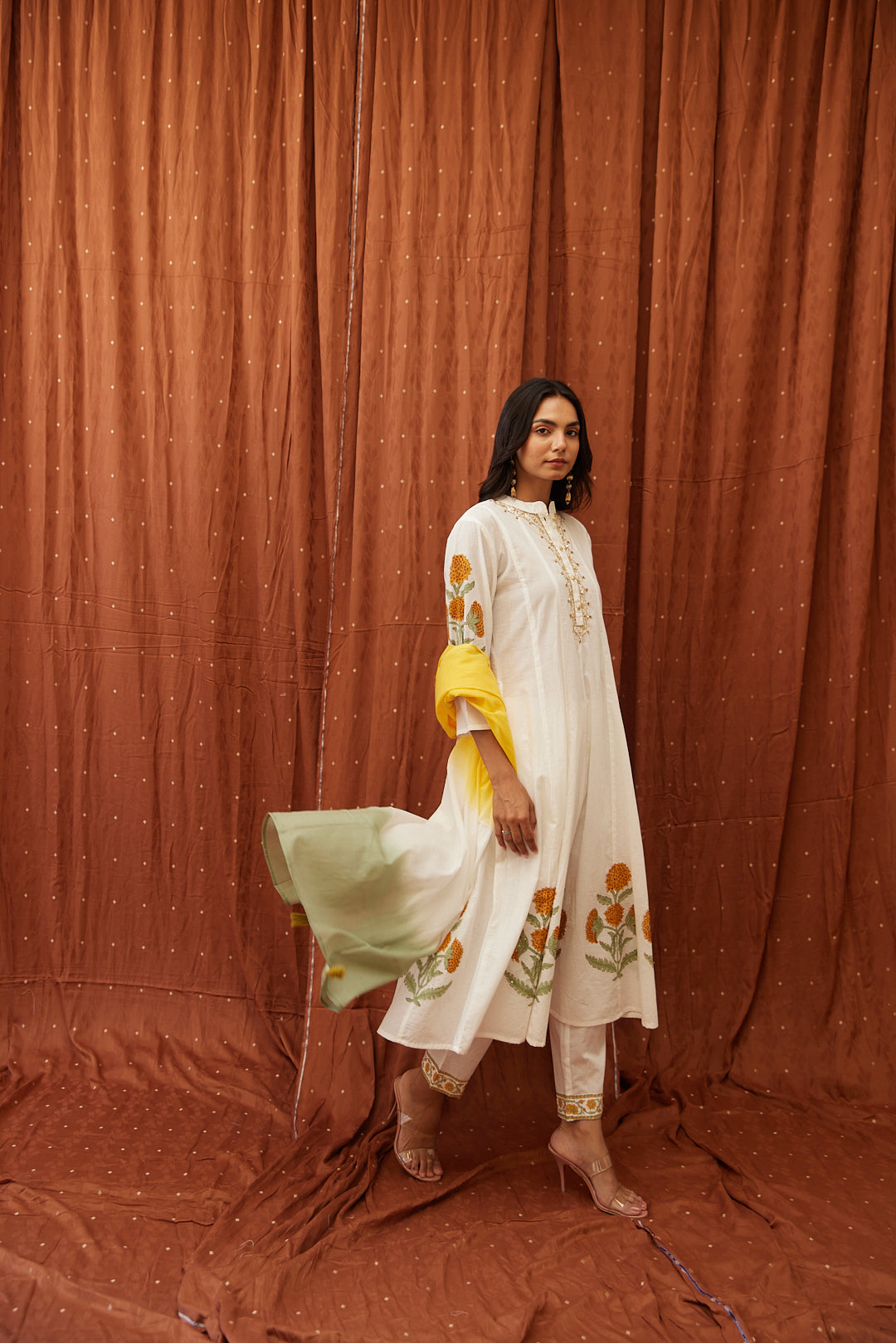 Floral Garden Anarkali Set .Pink Blush & Yellow Glow