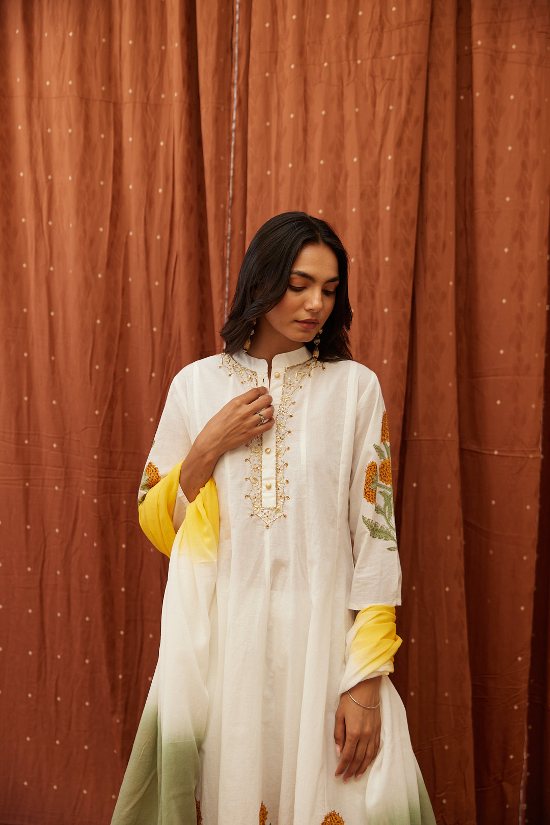 Floral Garden Anarkali Set .Pink Blush & Yellow Glow