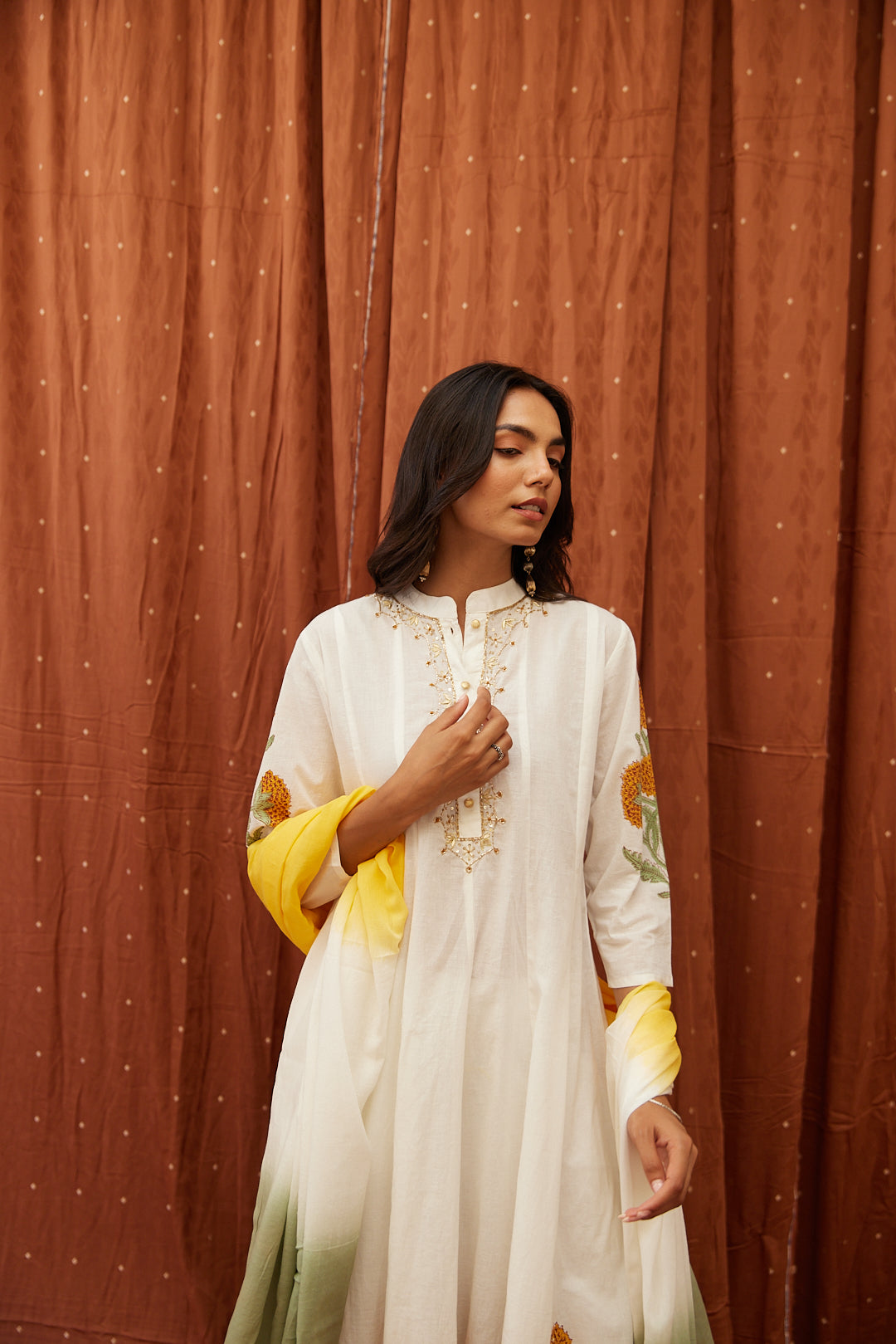 Floral Garden Anarkali Set .Pink Blush & Yellow Glow