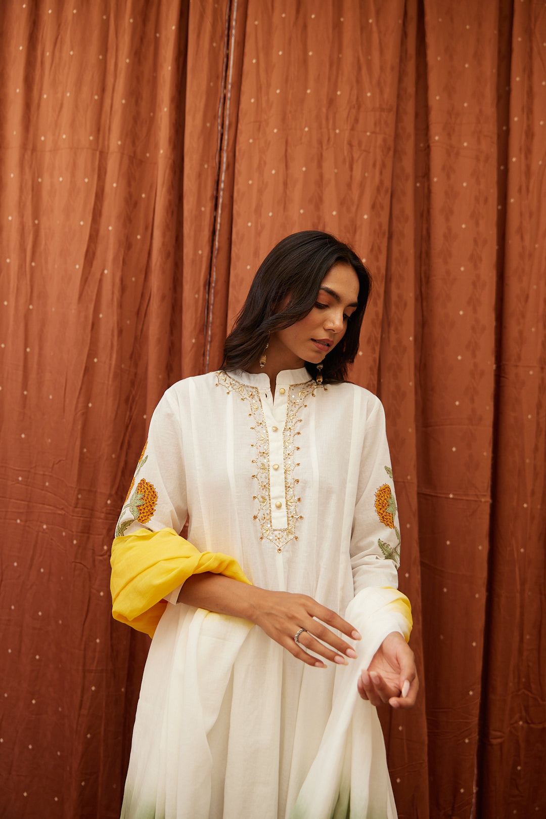 Floral Garden Anarkali Set .Pink Blush & Yellow Glow