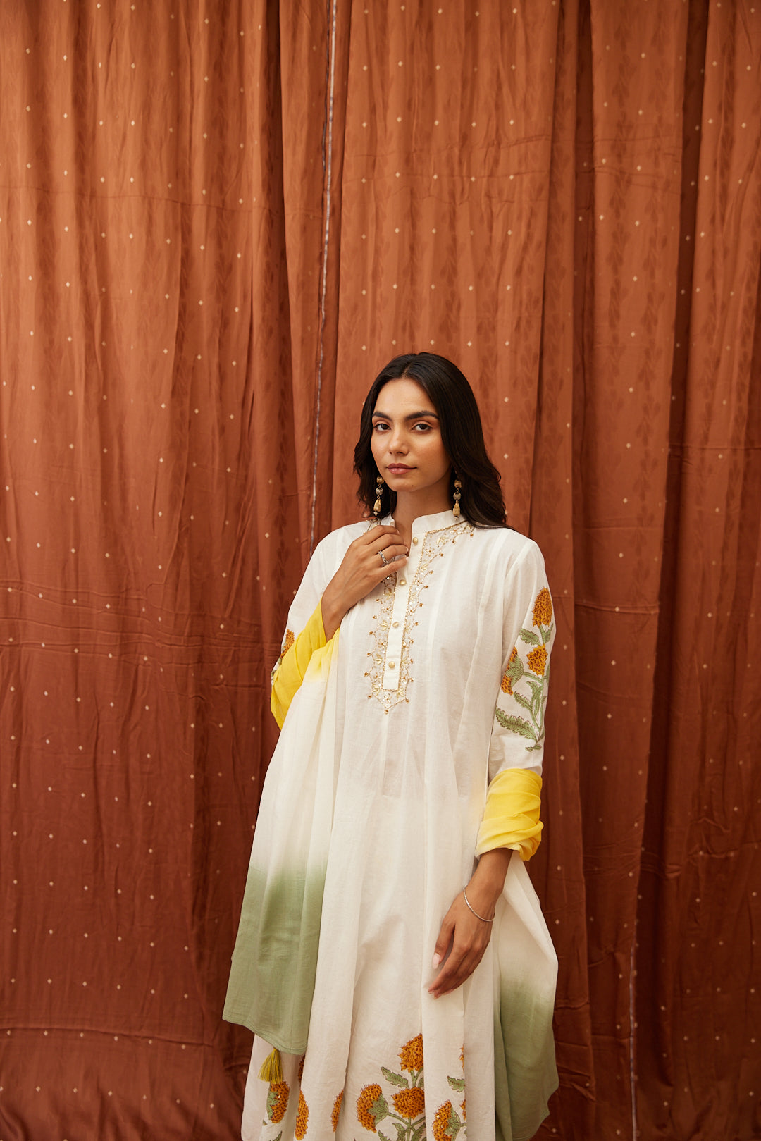 Floral Garden Anarkali Set .Pink Blush & Yellow Glow