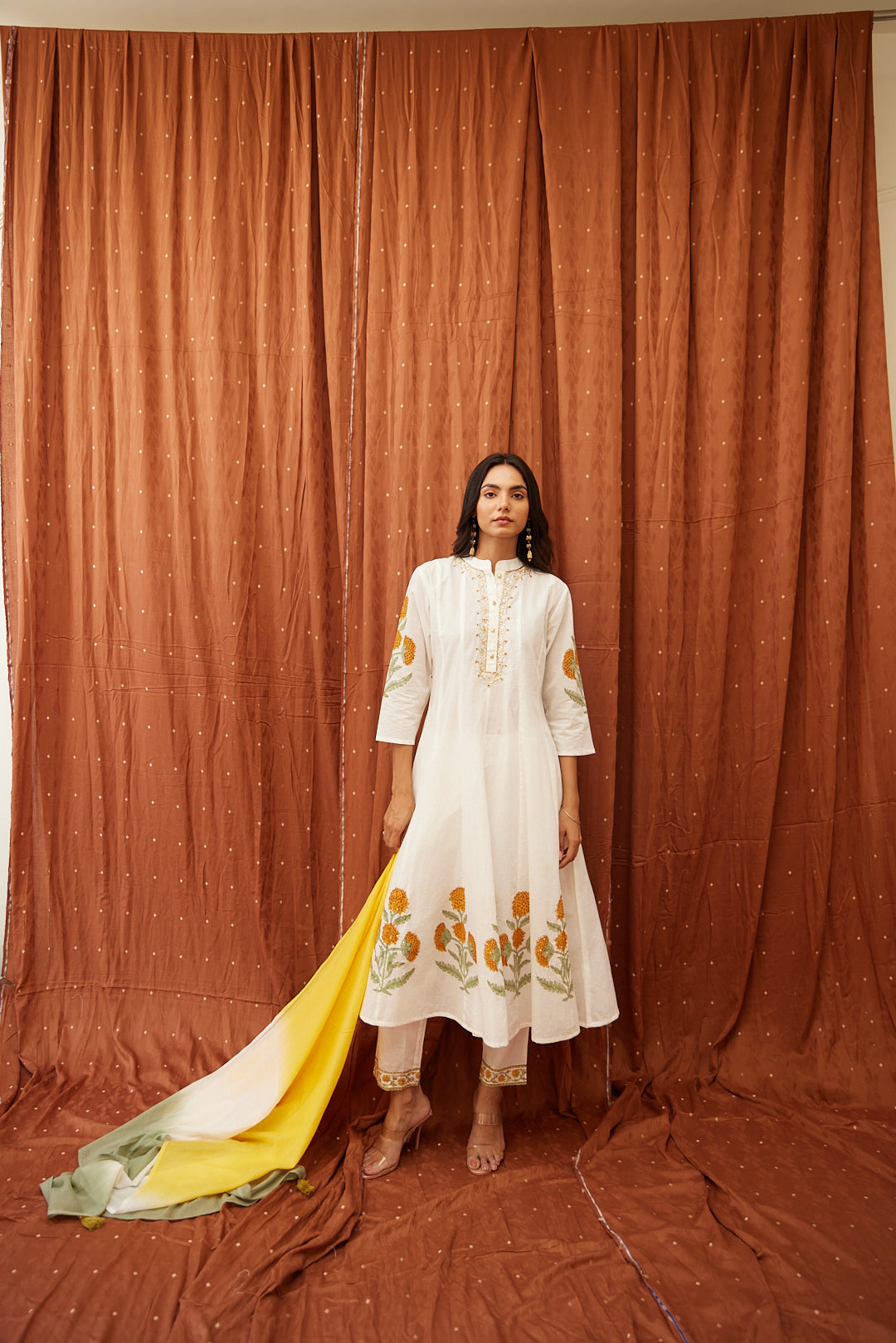 Floral Garden Anarkali Set .Pink Blush & Yellow Glow