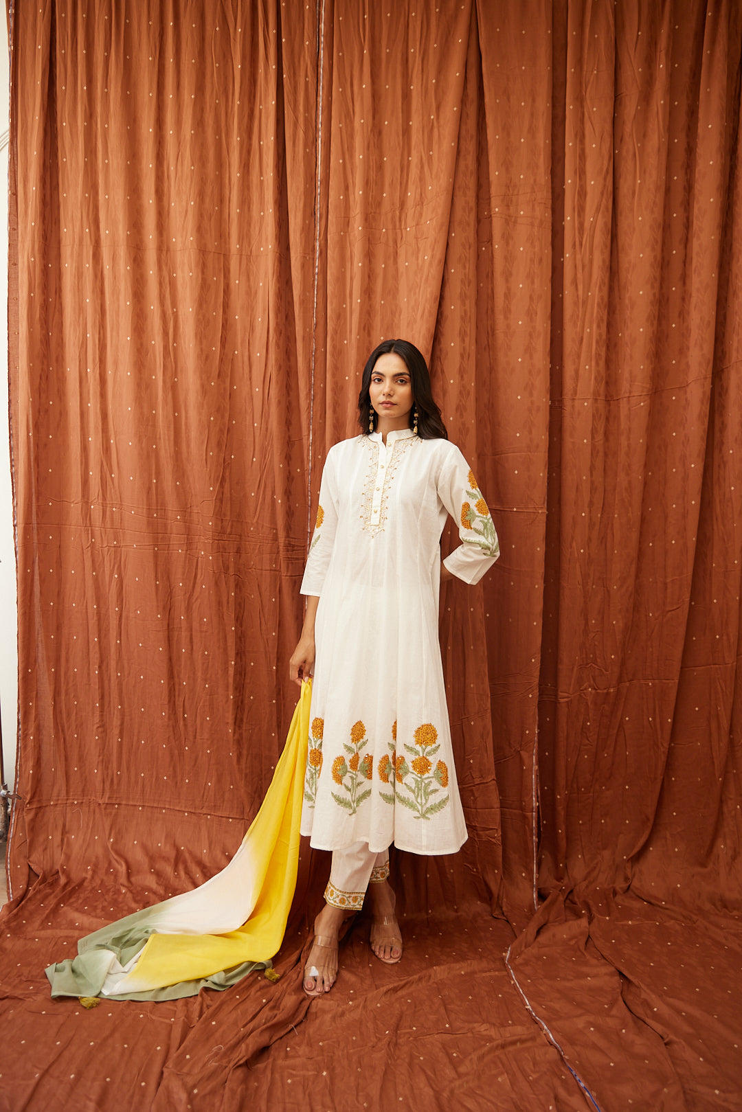 Floral Garden Anarkali Set .Pink Blush & Yellow Glow