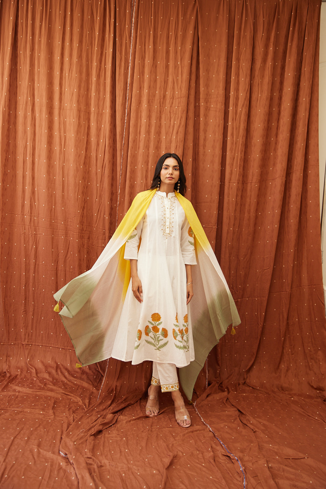 Floral Garden Anarkali Set .Pink Blush & Yellow Glow