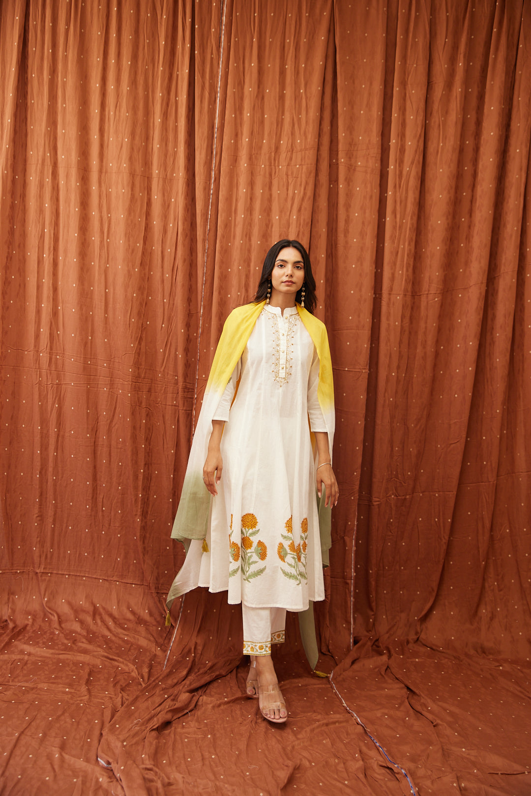 Floral Garden Anarkali Set .Pink Blush & Yellow Glow