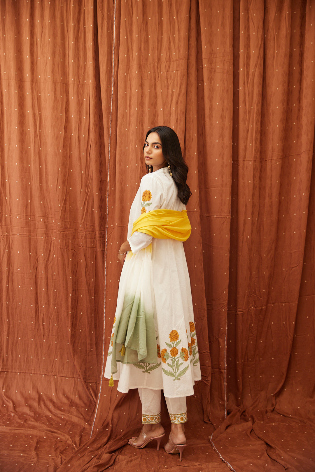 Floral Garden Anarkali Set .Pink Blush & Yellow Glow