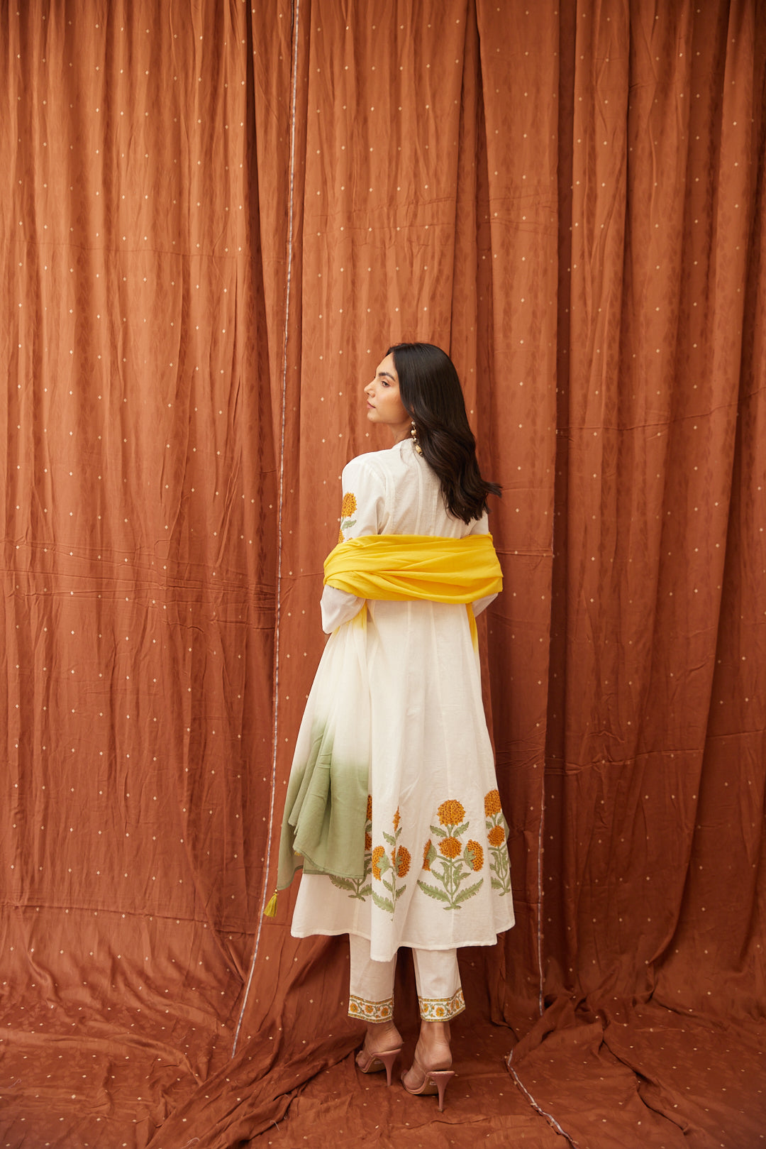 Floral Garden Anarkali Set .Pink Blush & Yellow Glow