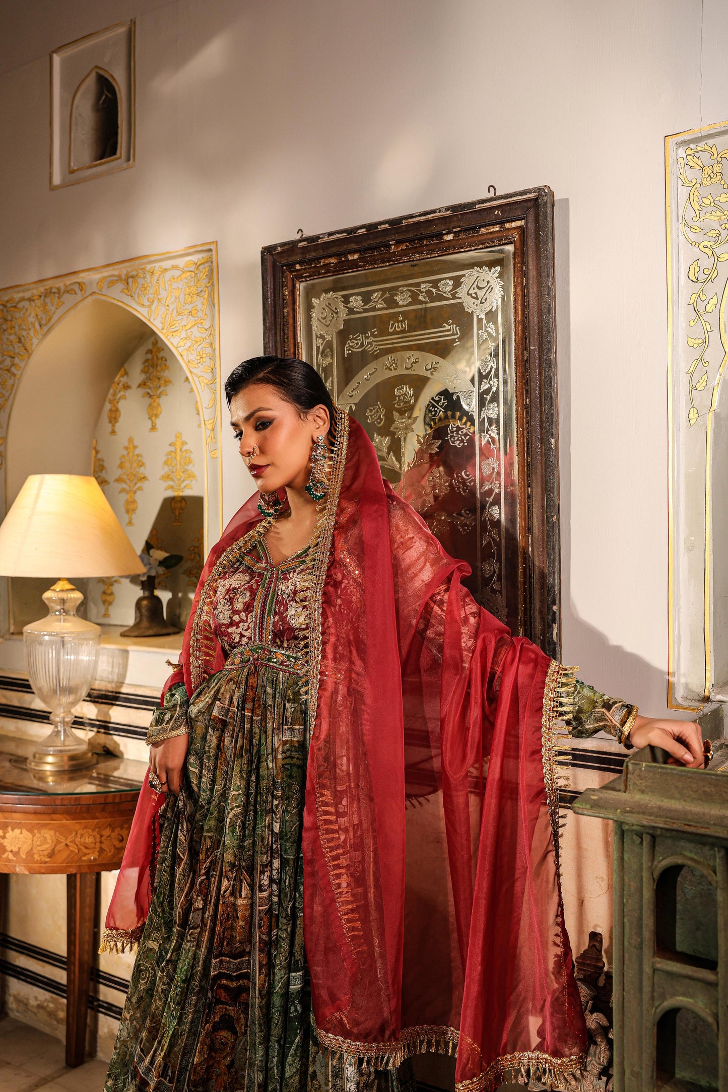 Beautiful Two Piece Full Sleeve Pure Chinon Full Flair Anarkali Gown Set