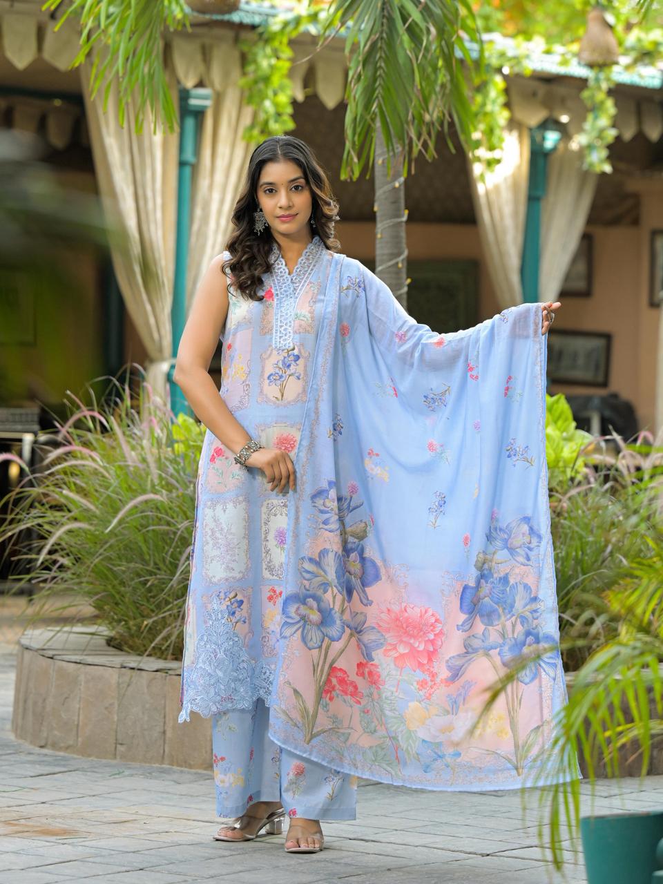 Floral Whispers in Powder Blue and Blush Rose