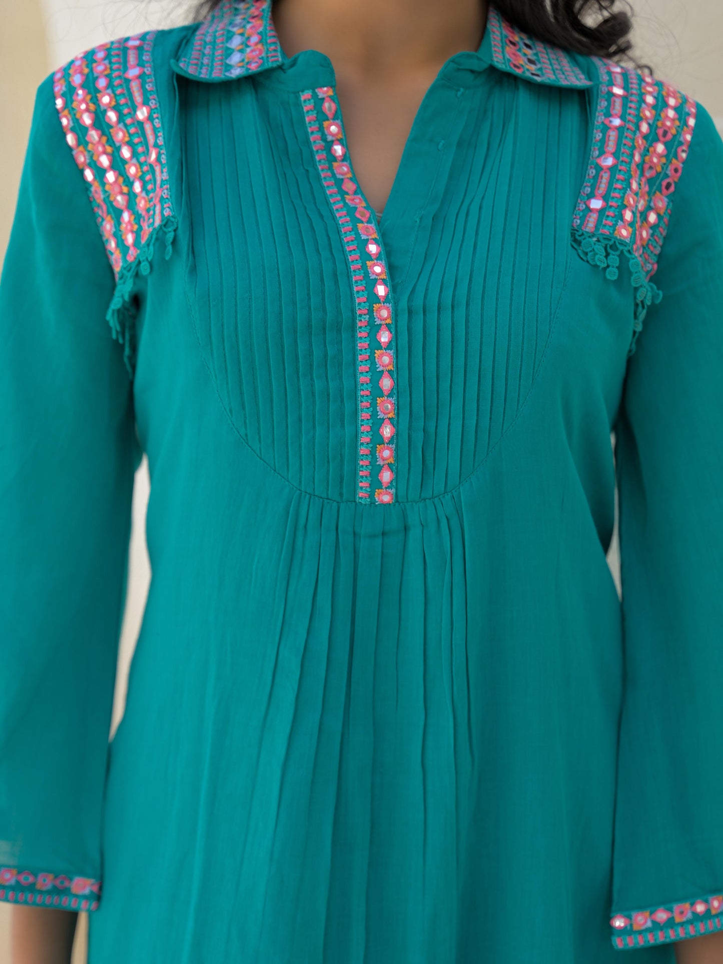 Embroidered Asymmetrical Kurta with Trousers