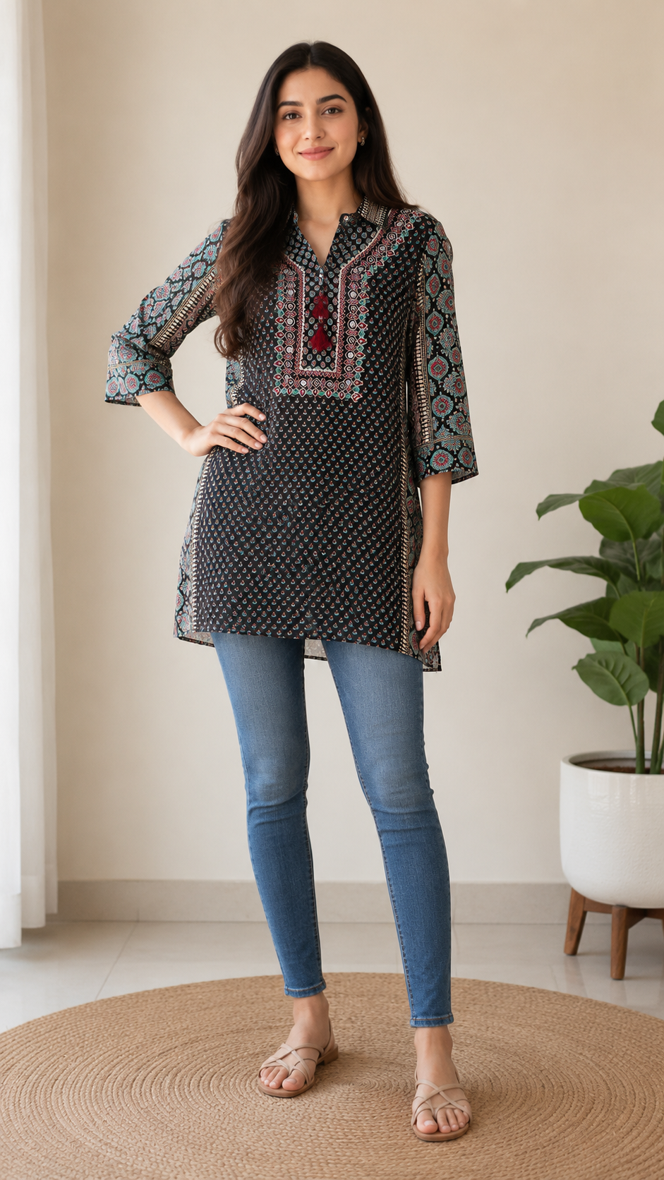 Midnight Ajrakh Charm Top