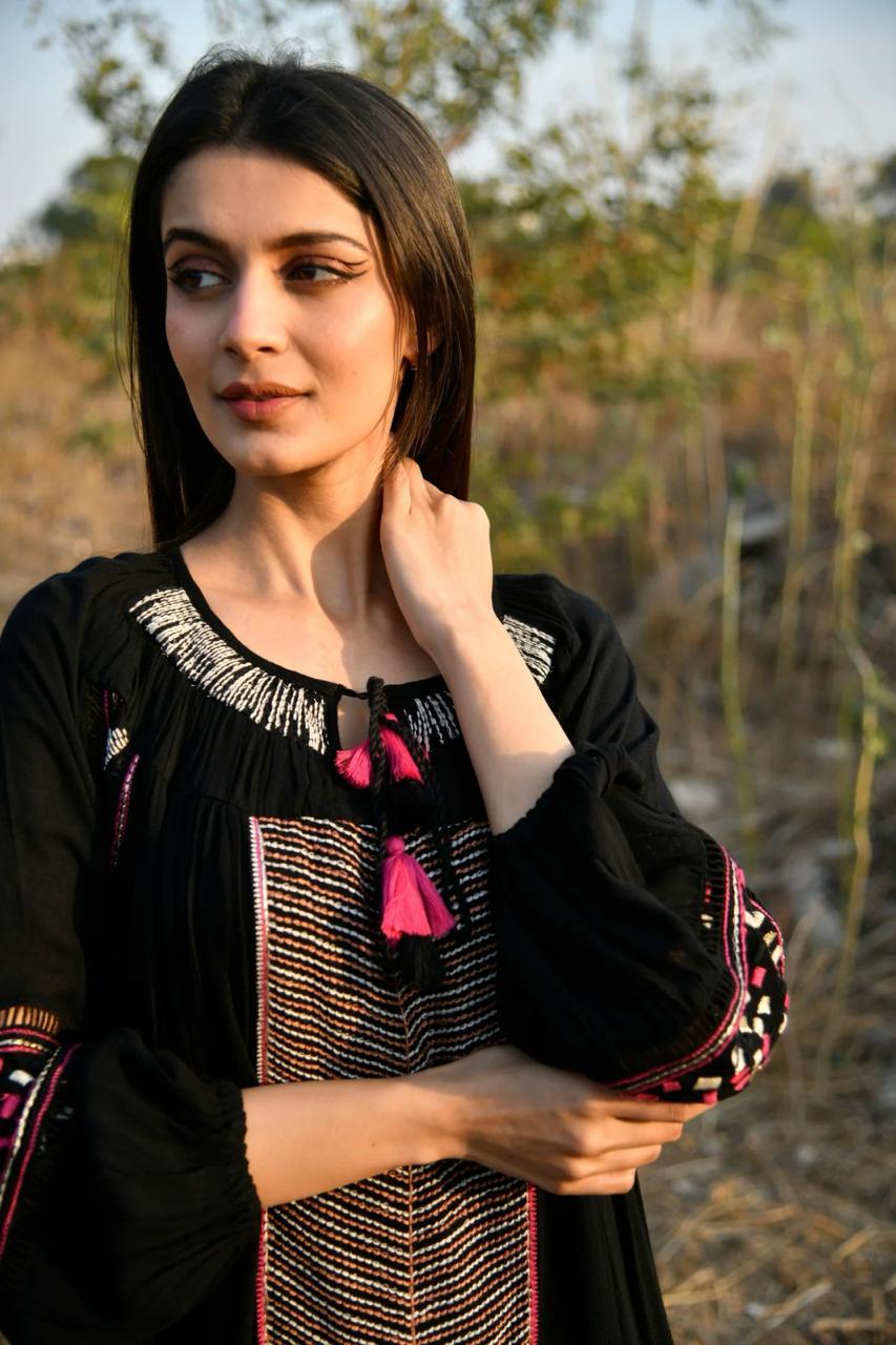 Boho black pink kurti