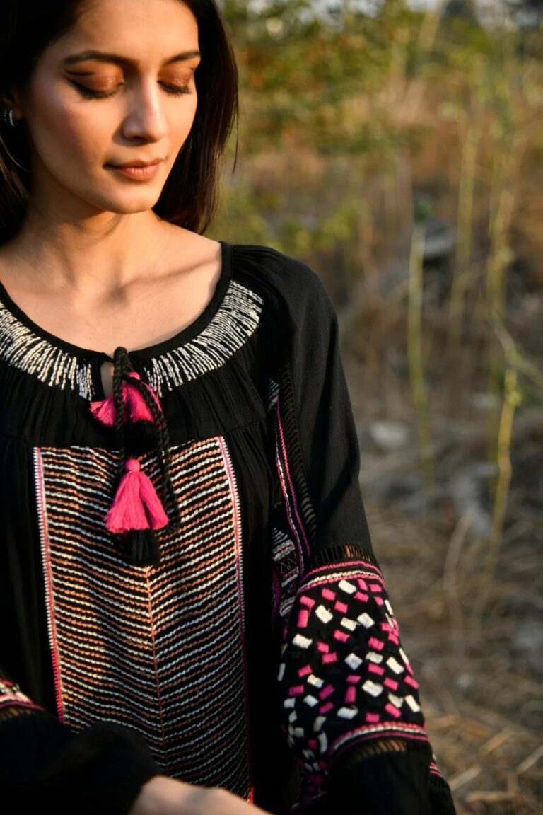 Boho black pink kurti