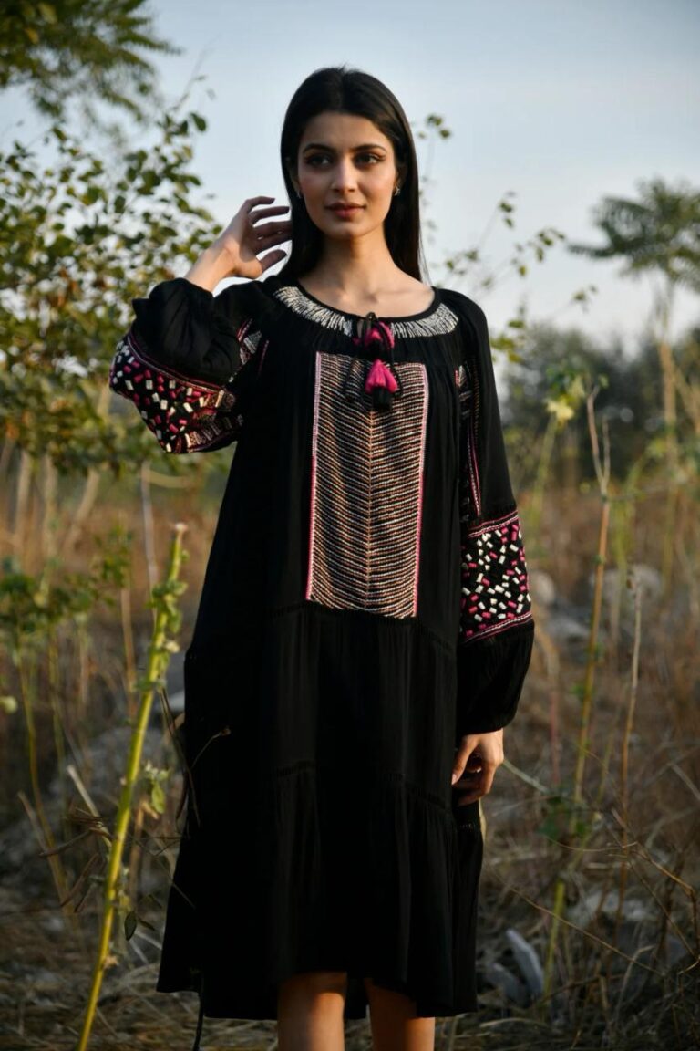Boho black pink kurti