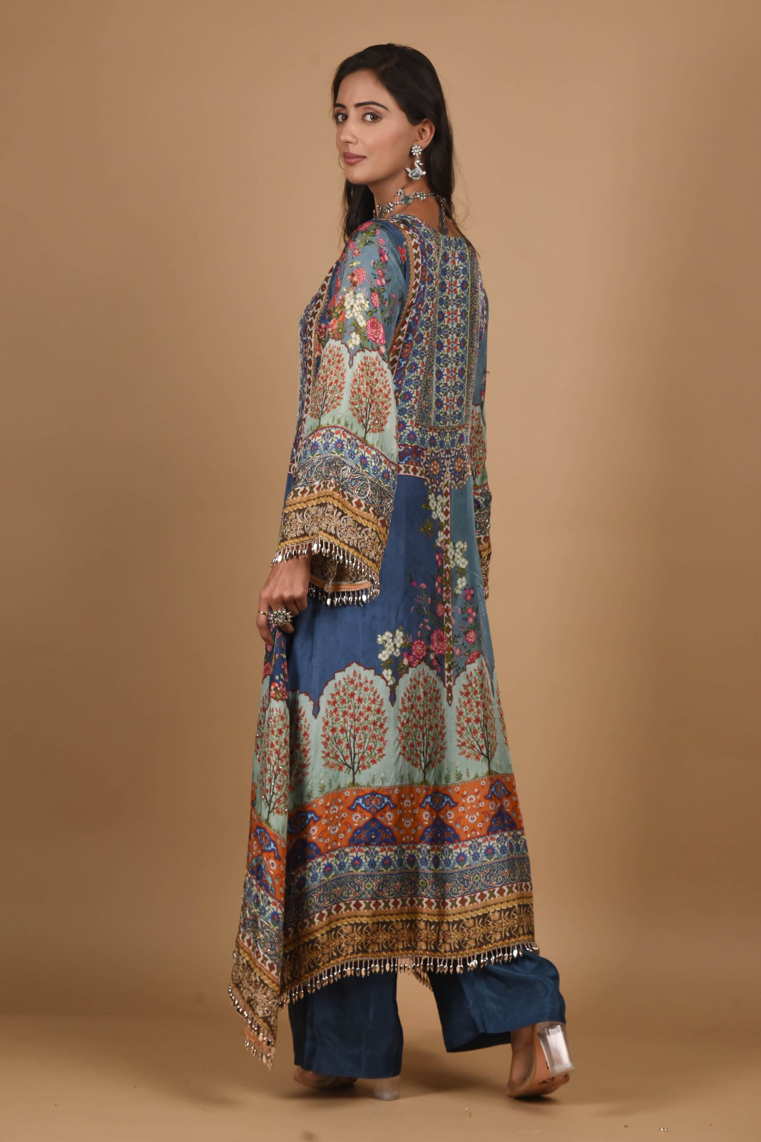 Blue colored Pakistani patterned suit set