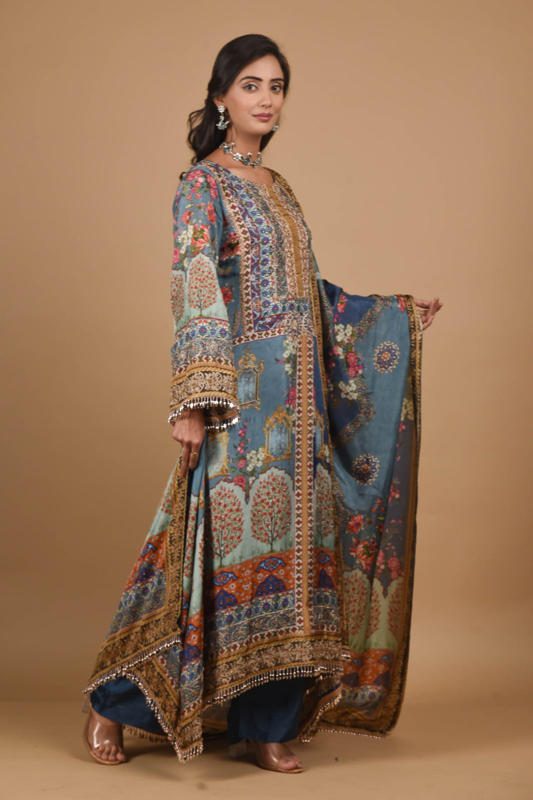 Blue colored Pakistani patterned suit set