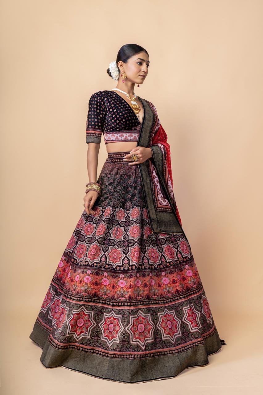 Black and red Royale Lehenga