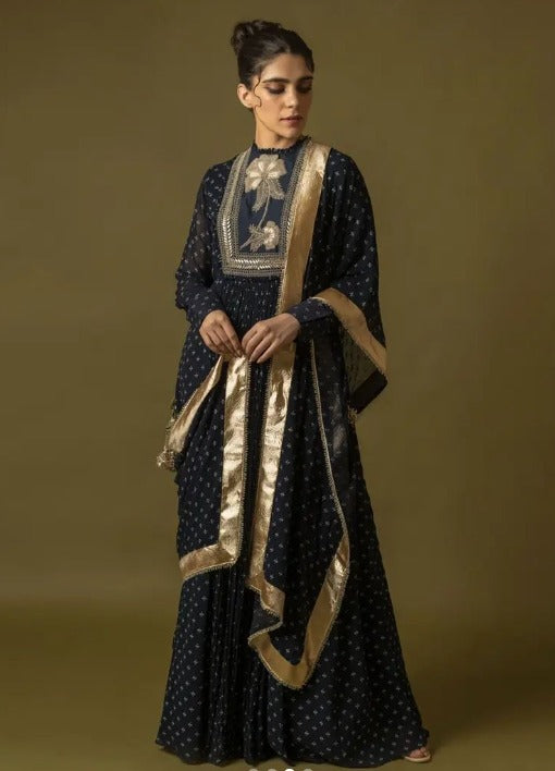 Peacock Blue Anarkali gown with dupatta