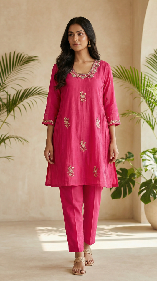 Pink Aura Embroidered cord Set