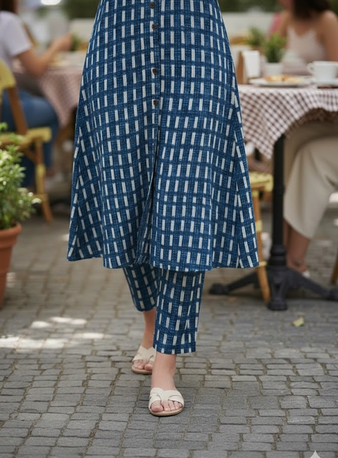Indigo Grid Kurta Set  Navy Blue & Ivory