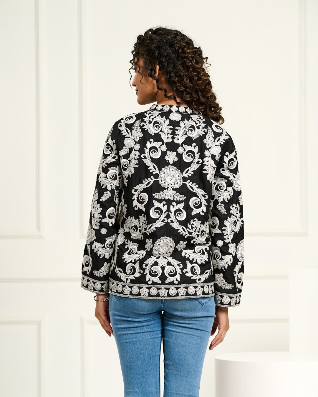 Black and white embroidered jacket