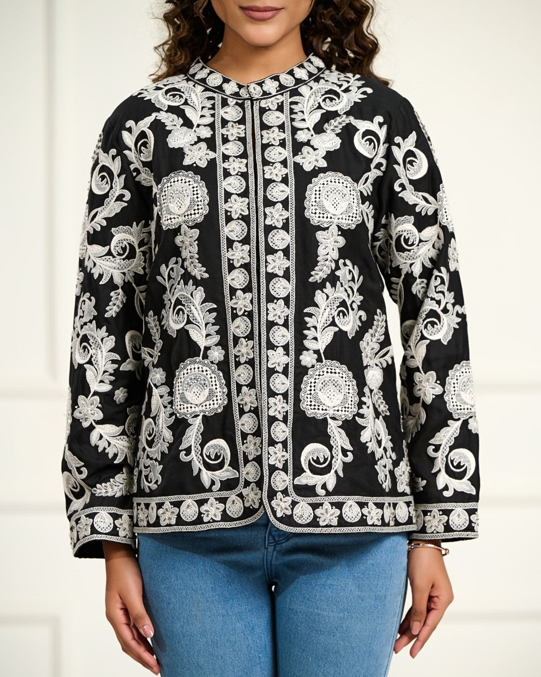 Black and white embroidered jacket