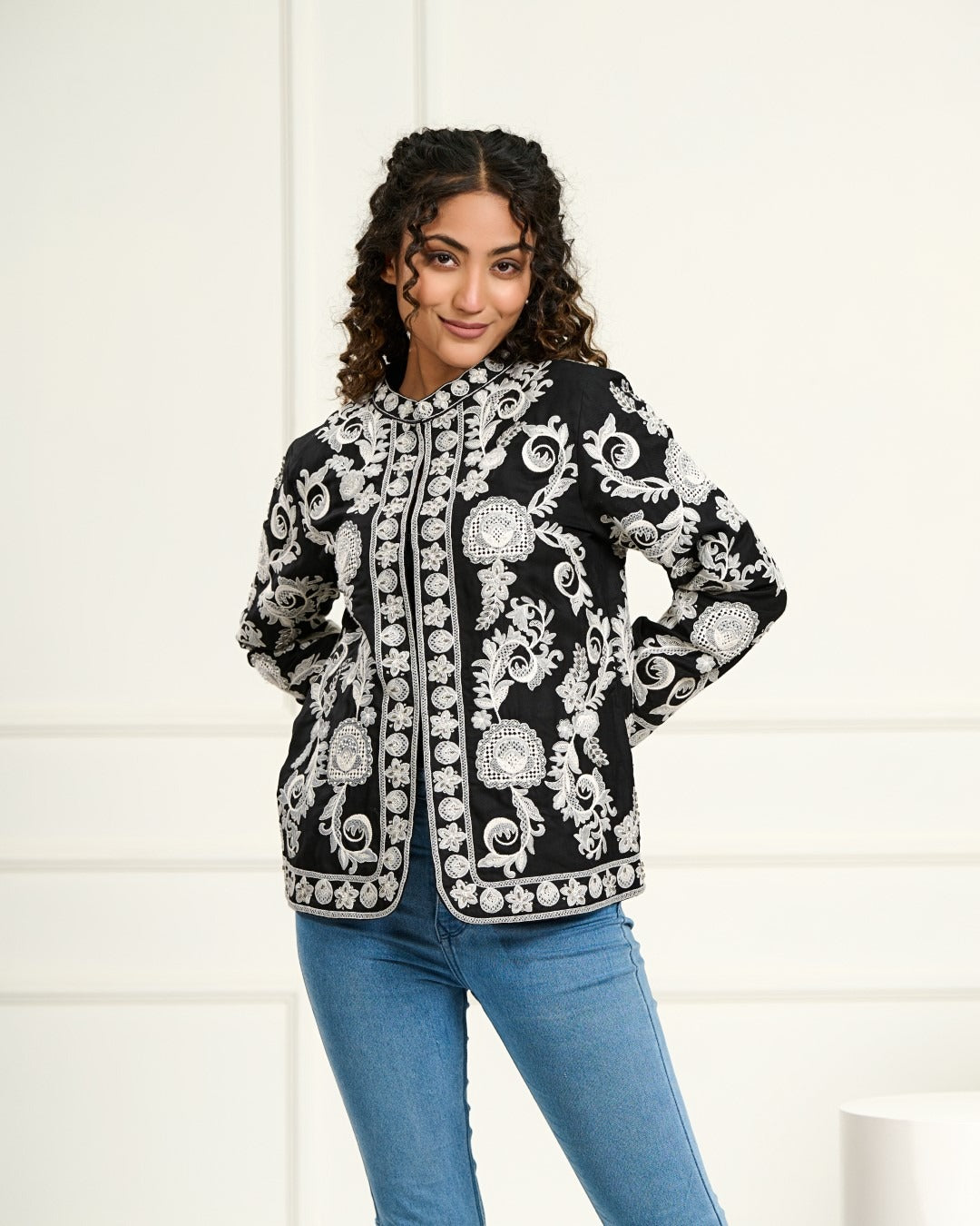 Black and white embroidered jacket