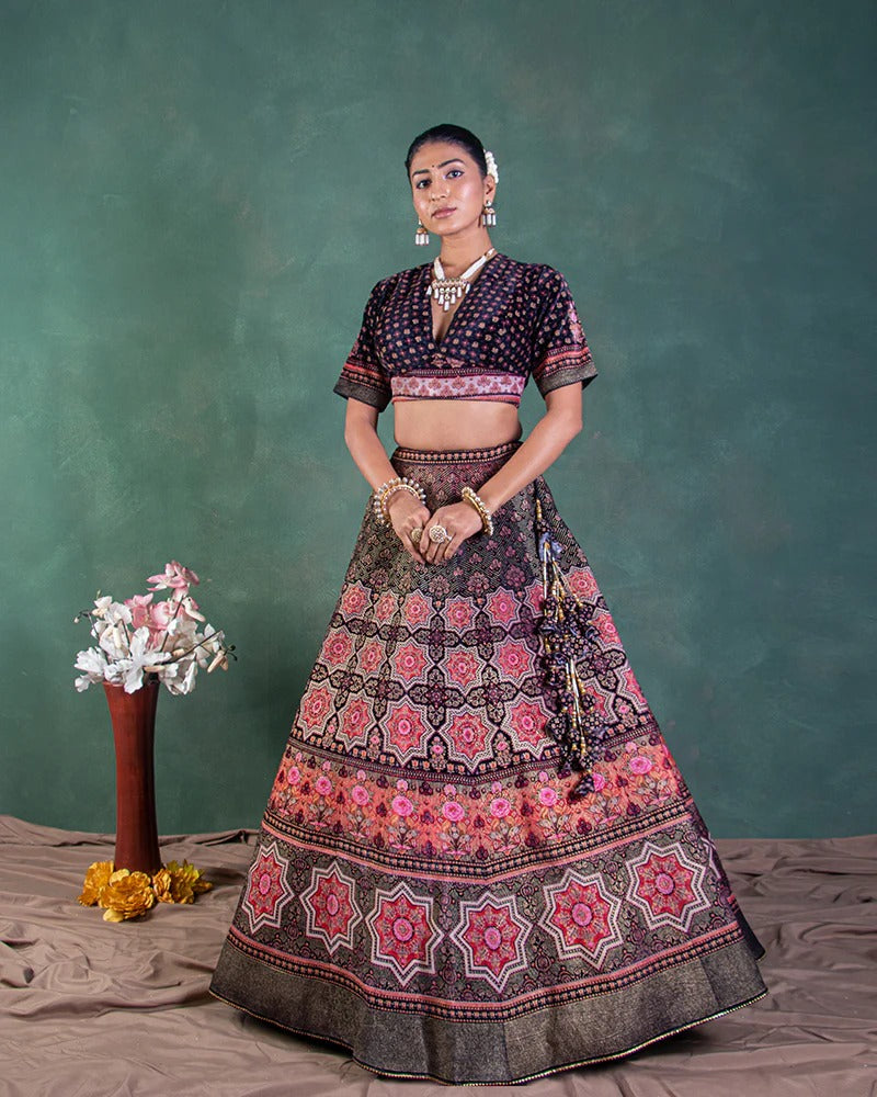 Black and red Royale Lehenga