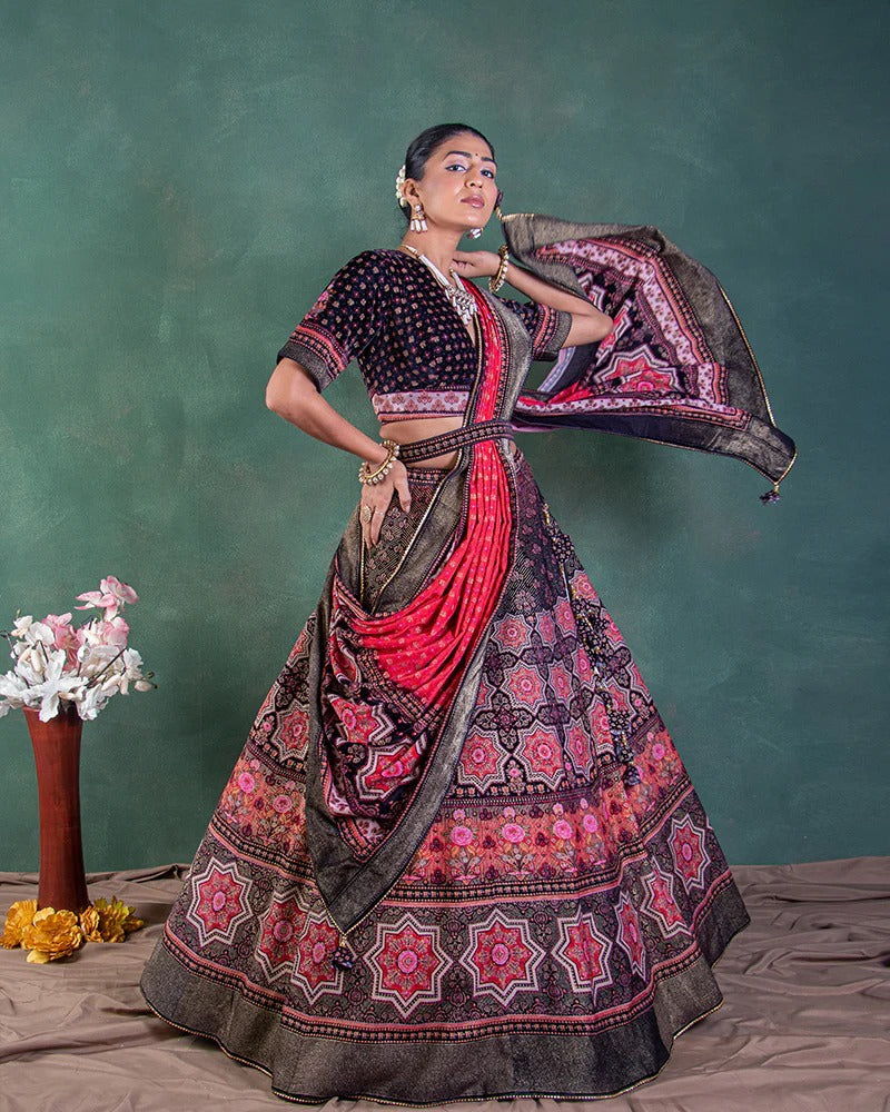 Black and red Royale Lehenga