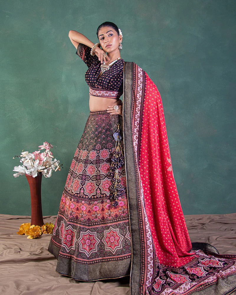 Black and red Royale Lehenga